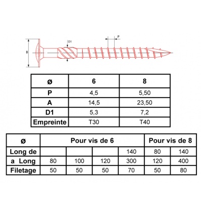 Vis de charpente Ultima à tête disque 6 lobes internes zingué