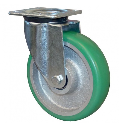 Roulette épaisse pivotante sur platine fontepolyuréthane vert souple haute performance 160 mm charge 550 kg