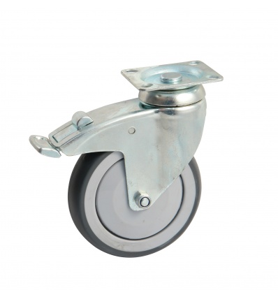 ROULETTE GRISE PLATINE RECTANG100MM PIVOTA FREIN