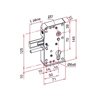 SERRURE GA PENE LEVANT 40MM