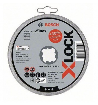 Boîte de 10 disques à tronçonner XLOCK Standard pour Inox 125 x 16 mm T41