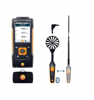 Kit combiné 1 anémomètre multifonctions testo 440 delta P vitesse dair avec Bluetooth