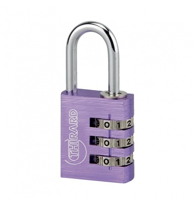 Cadenas aluminium à code violet 30mm 3 virolles avec anse acier nickelé D5mm ALUCODE