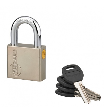 Cadenas acier nickelé satin 60mm avec anse acier cementé nickelé D105mm 4 clés reversibles QUADRA