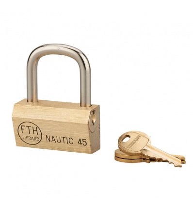 Cadenas laiton monobloc 45mm avec anse acier cementé nickelé D6mm 3 clés laiton NAUTIC