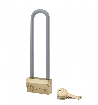 Cadenas laiton monobloc 55mm avec anse acier crémenté nickelé gainé 86mm145mm 3 clés laiton NAUTIC