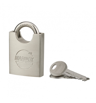 Cadenas tout inox 40mm avec anse inox D7mm et protecteur danse épaulé 2 clés nickelés MARINOX