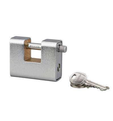 Cadenas rectangulaire en acier monoboque bindé 80mm anse acier chromé D12mm 3 clés LAND