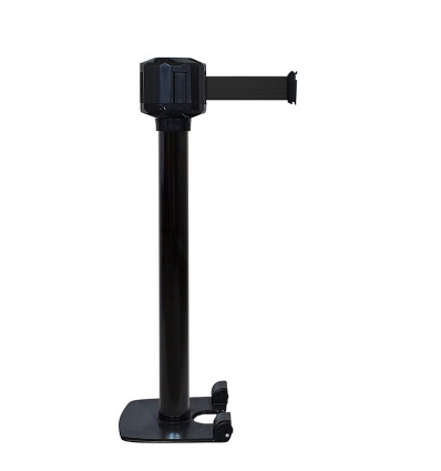 Poteau de guidage noir usage intérieurextérieur sangle noire 10m x 50mm base lourde à roulettes