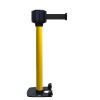 Poteau de guidage jaune usage intérieurextérieur sangle noire 10m x 50mm base lourde à roulettes