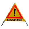 Tripode pliable pour signalisation temporaire de DANGER FAUCHAGE 700mm ouvert 850x830x830mm classe 1