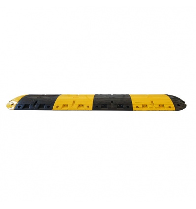 Ralentisseur caoutchouc PL noirjaune avec fixations tous supports 2 passecâbles Ø40 L5mx500xH70mm Maxi 50T