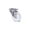 Roulette pivotante en inox embouti sur platine roue polyamide blanc moyeu roulements rouleaux d 160 inox