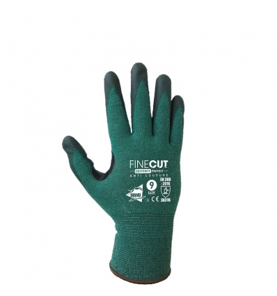 Gants anticoupure à enduction PU noire et renfort nitrile jauge 18 Finecut sachet de 12 paires taille 7