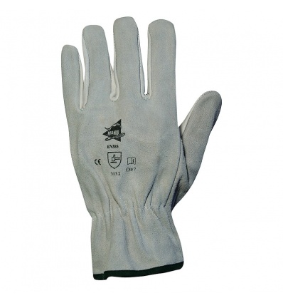 Gants cuir paume pleine fleur et dos croute avec élastique de serrage C807 sachet de 12 paires taille 9