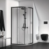 Porte de douche paroi accès dangle Quart de cercle Connect II 80x80cm IC profilé Noir mat Clear