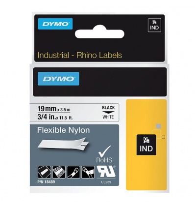 Ruban continu étiquettes nylon flexible autoadhésives pour Rhino 6000 largeur 24mm longueur 35m noir sur fond jaune