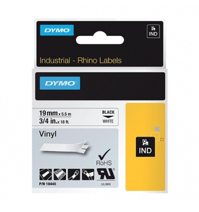 Ruban continu étiquettes vinyle autoadhésives pour Rhino 6000 largeur 24mm longueur 55m noir sur fond jaune