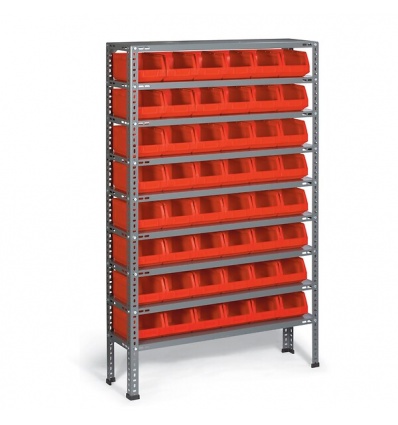 Etagère acier à monter 9 tablettes 48 bacs 4L bleu H1600x1000x260