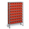 Etagère acier à monter 9 tablettes 48 bacs 4L rouge H1600x1000x260