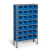 Etagère acier à monter 8 tablettes 28 bacs 10L bleu H1600x1000x260