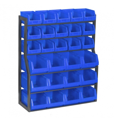 Rack acier simple face 15 bacs 4L 12 bacs 10L bleu H1090x880x285