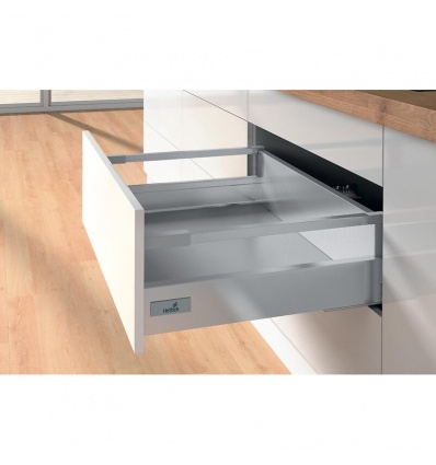 Kits Innotech Atira avec coulisses Push To Open 30 kg tiroir casserolier tringles H144 mm 350 mm Argent