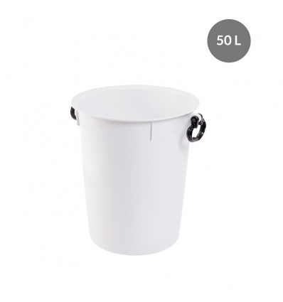 Poubelle ronde 50 L avec poignées noires blanc