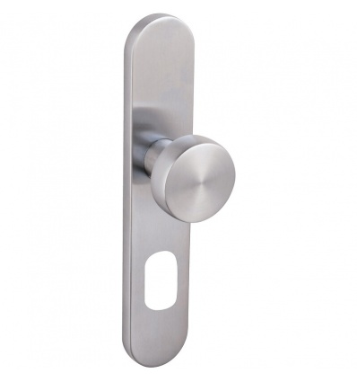 Ensemble béquille double cintrée type 494 sur plaques Linox pour porte palière en inox clé I