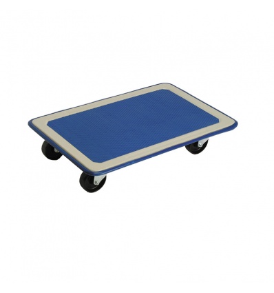 Plateau roulant acier 750x490 tapis bleu roulettes nylon noir 100mm 150kg