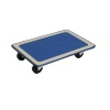 Plateau roulant acier 750x490 tapis bleu roulettes nylon noir 100mm 150kg