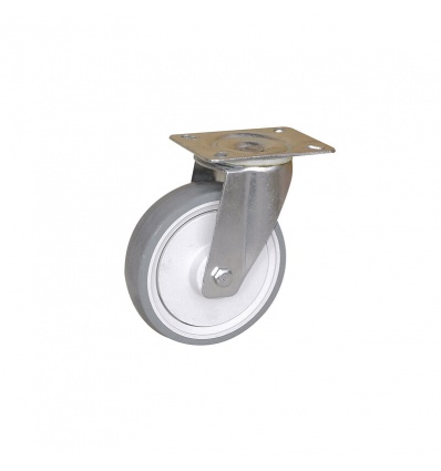 Roulette Mecaroll pivotante platine resiprène gris caoutchouc 100mm rlt rouleaux parefils 125kg