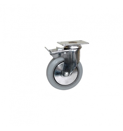 Roulette collectivité chromée pivotante frein platine 70kg caoutchouc gris 80mm Rlt billes