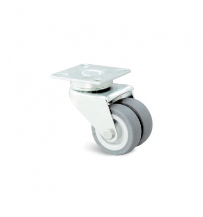 Roulette jumelée pivotante platine 60kg caoutchouc gris 50mm