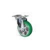 Roulette pivotante platine PU 215 Hautes perf 200kg AluPU vert bombé 125x40 2 Rlts billes