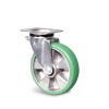 Roulette pivotante platine PU 215 Hautes perf 400kg AluPU vert bombé 125x50 2 Rlts billes