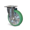 Roulette pivotante platine PU 215 Hautes perf 700kg AluPU vert bombé 200x50 2Rlts billes